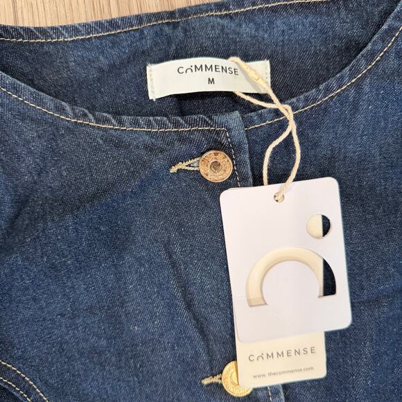 Commense Cotton Blue Denim Peplum Vest Shorts Set Old Money Casual Medium - Picture 4 of 7